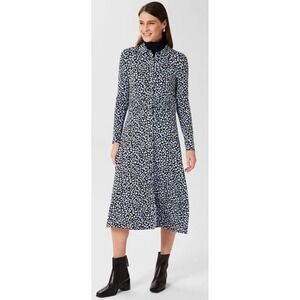 Hobbs London Nadina Jersey Dress Navy Petal Print Ruched Midi Size 10
